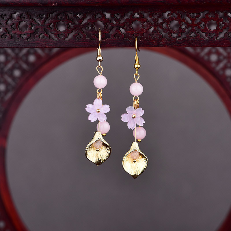 Vintage Items - Pendientes de flores de Jade Natural